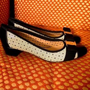 Black and cream Ferragamo heels